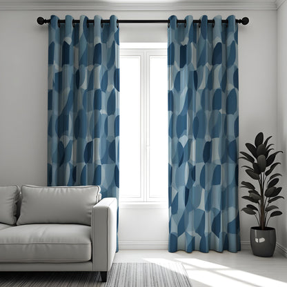 Blue Abstract Circle Curtains, Modern Geometric Drapes