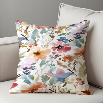 Romantic Floral Watercolor Cushion Cover, Blush Pink & Wildflower Pillow Case