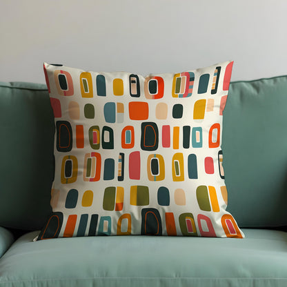 Retro Geometric Cushion Cover, Mid-Century Modern Blocks Pillow Case