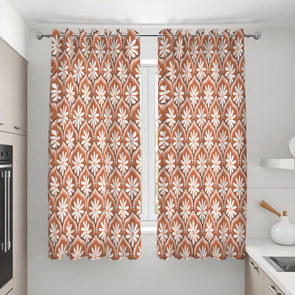 Retro Orange Daisy Curtains, Mid Century Geometric Drapes