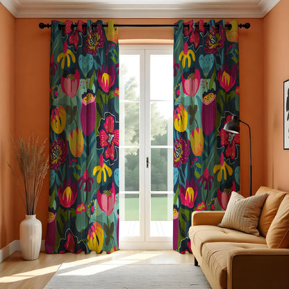 Colorful Floral Curtains, Multicolor Botanical Art Drapes