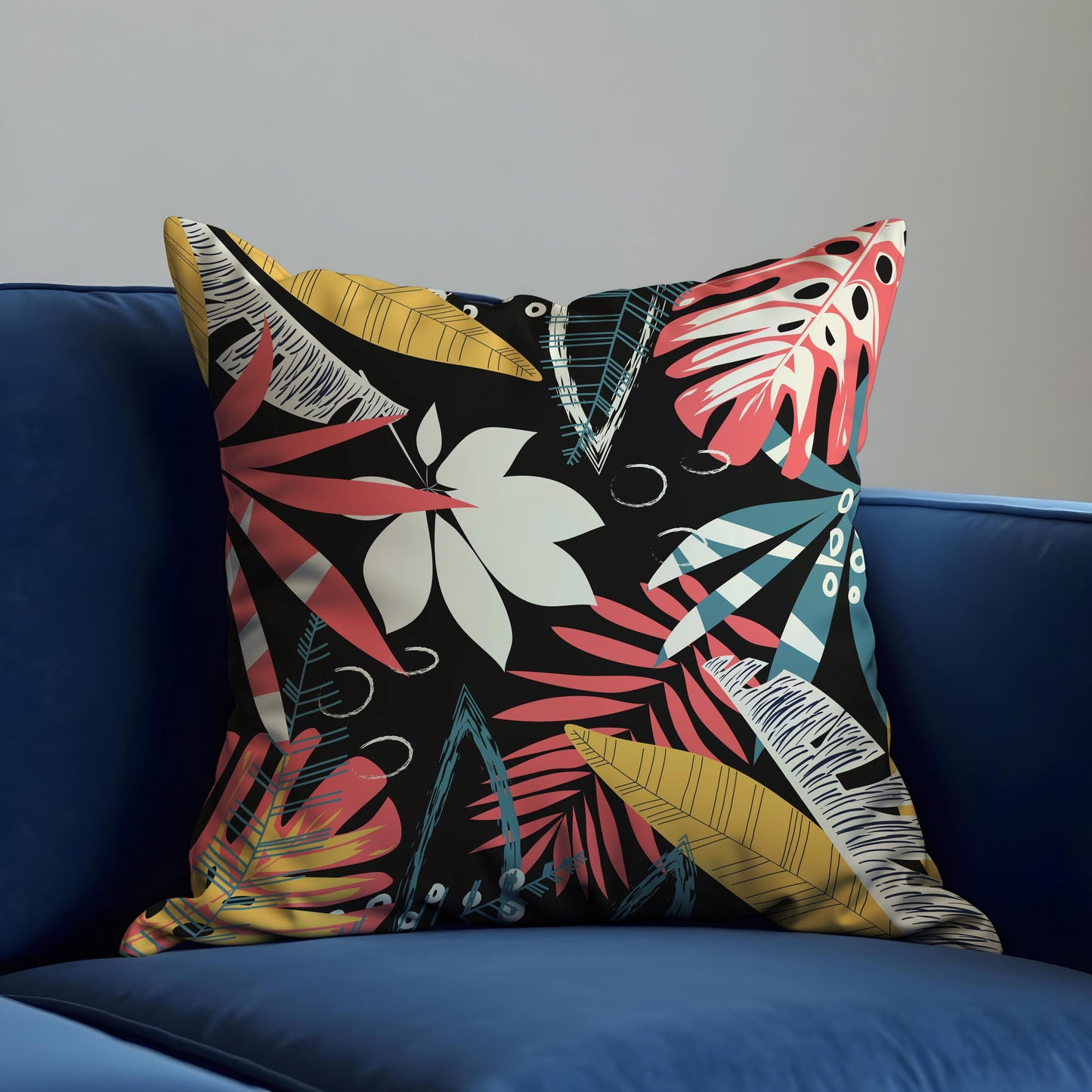 Tropical Jungle Cushion Cover, Bold Colorful Leaf Print Pillow Cover