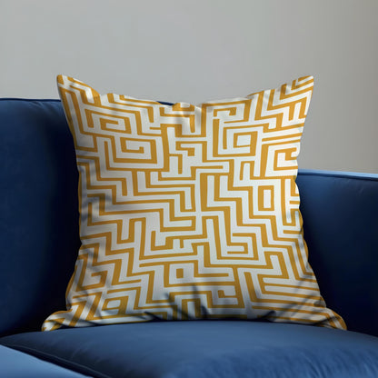 Geometric Maze Cushion Cover, Bold Yellow Abstract Pattern Pillow Case