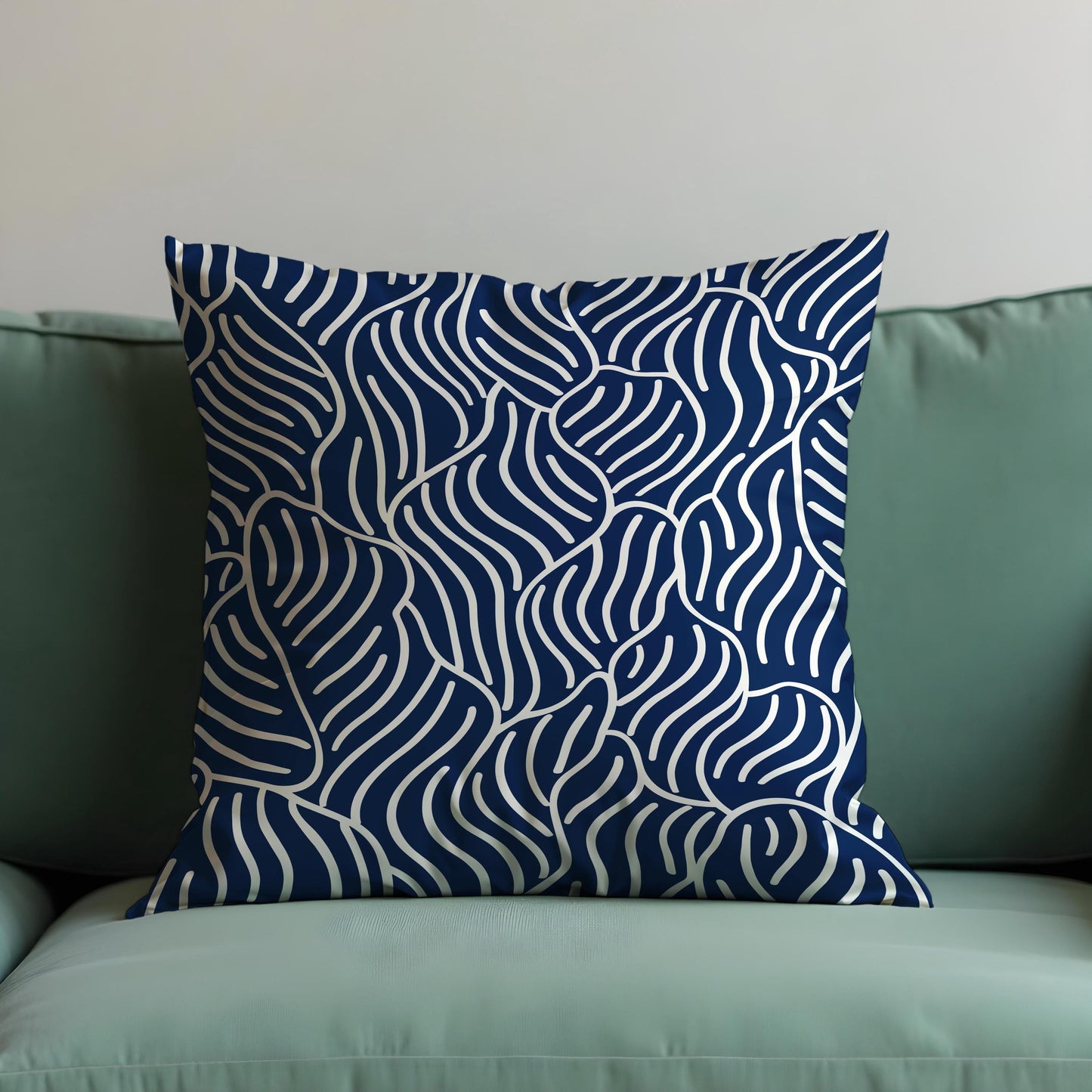 Navy Blue and White Cushion Cover, Abstract Wave Pattern Pillow Case
