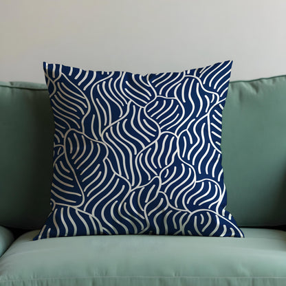 Navy Blue and White Cushion Cover, Abstract Wave Pattern Pillow Case