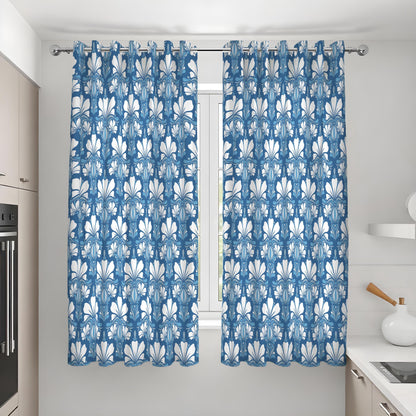 Blue Art Deco Curtains, Classic Geometric Window Drapes