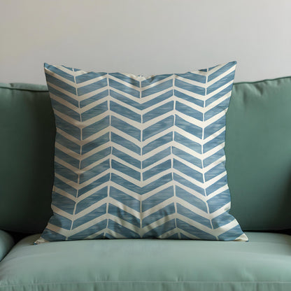 Blue Chevron Cushion Cover, Painted Look Modern Throw Pillow Case