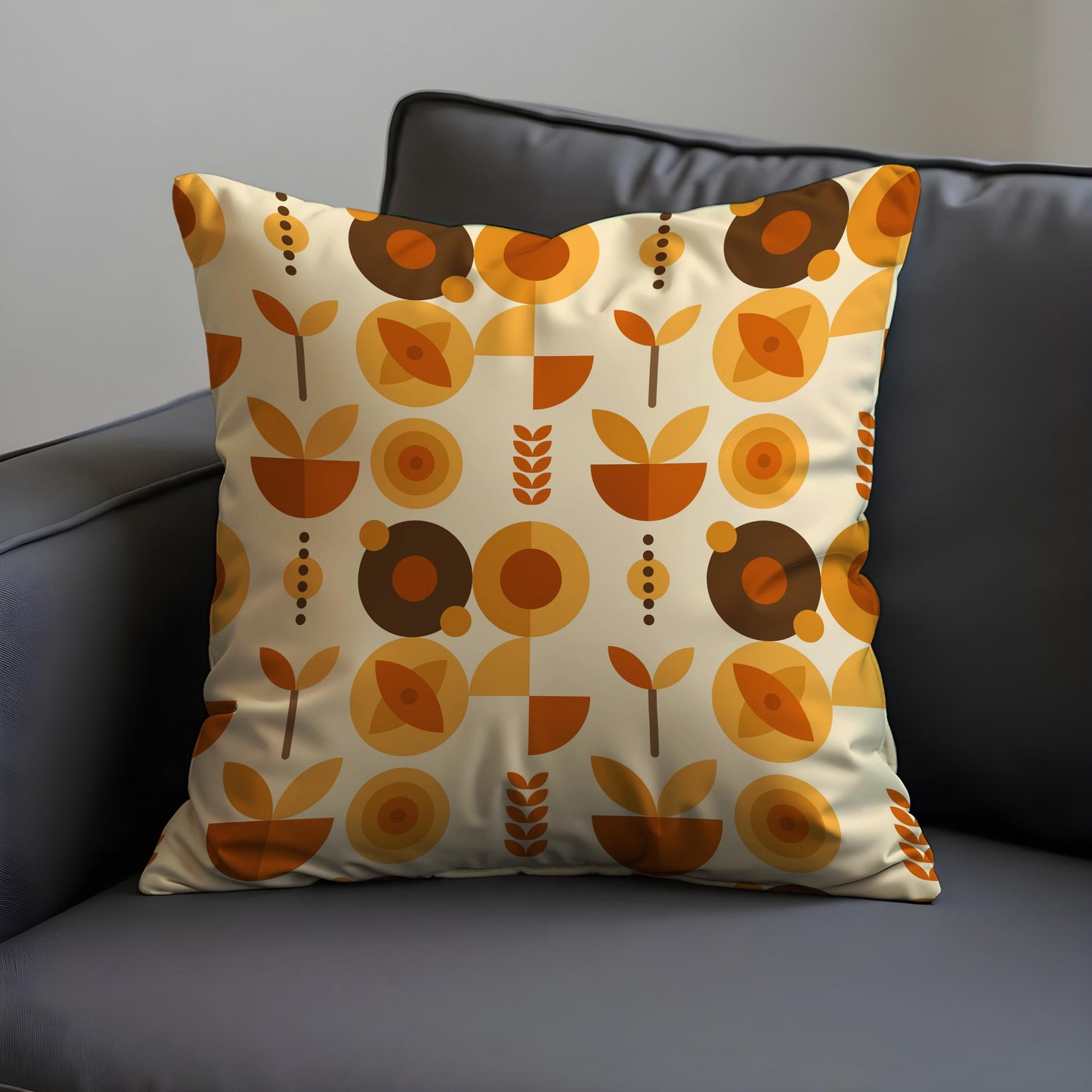 Mid Century Modern Floral Cushion Cover, Retro Throw Pillow Cover