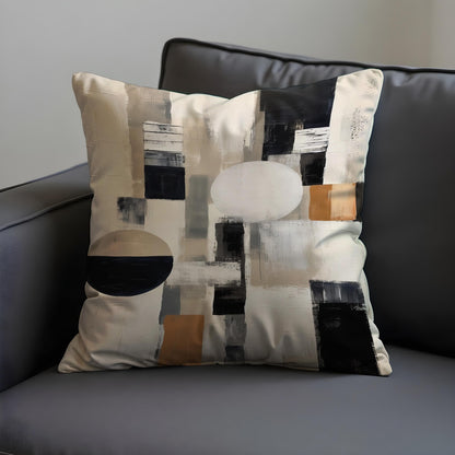 Modern Abstract Geometric Cushion Cover, Black & Terracotta Blocks Pillow Case