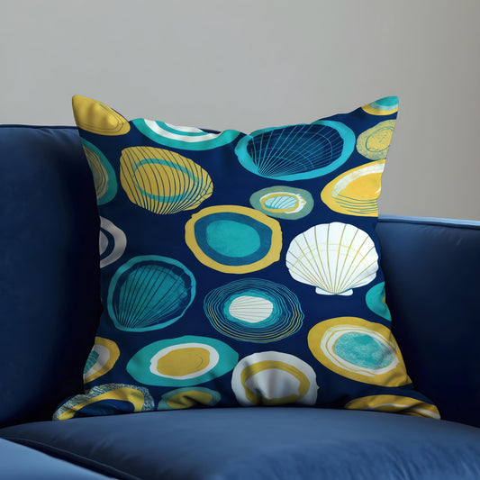 Navy Teal Circle Cushion Cover, Coastal Pillow Case