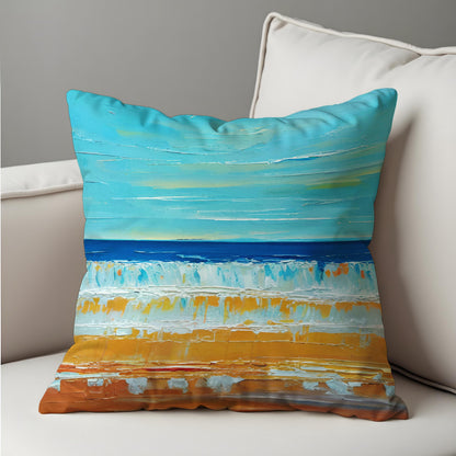Beach Scene Cushion Cover, Ocean Waves Throw Pillow Case