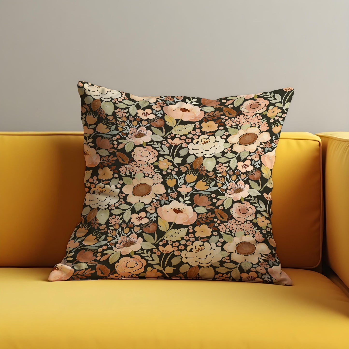 Autumn Floral Cushion Cover, Warm Beige, Blush & Brown Flowers Pillow Case
