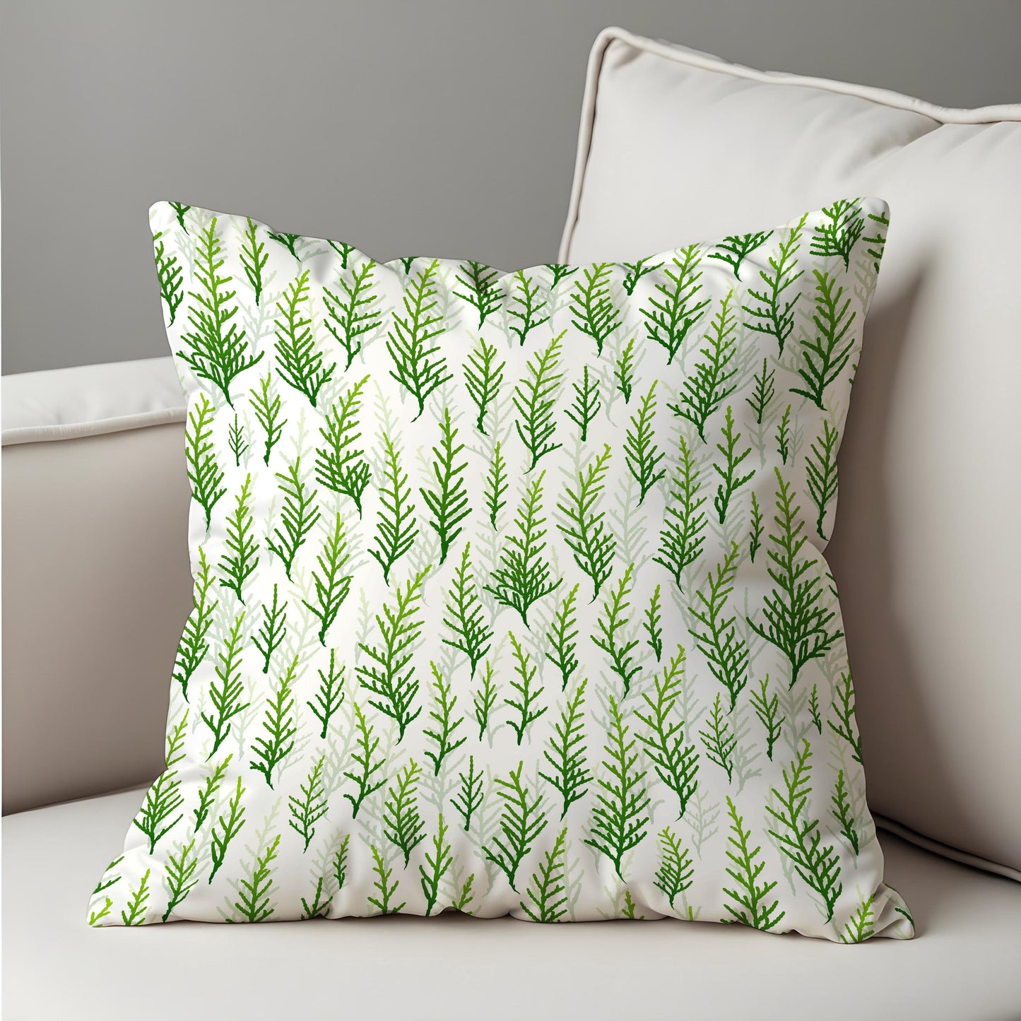 Green Botanical Cushion Cover, Watercolor Leaf Pattern Pillow Case