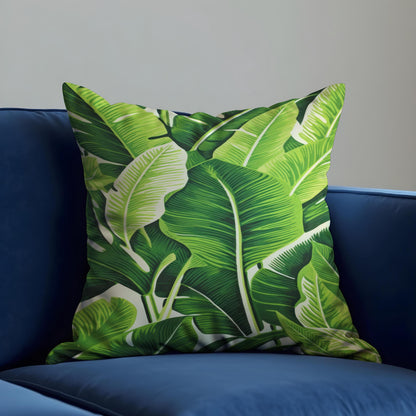 Tropical Banana Leaf Cushion Cover, Bold Green Botanical Throw Pillow Case