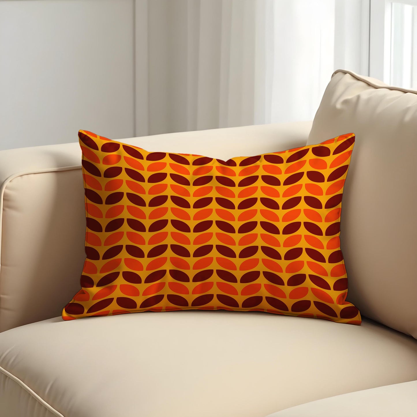 Retro Leaf Pattern Cushion Cover, Mid-Century Modern Pillow Case
