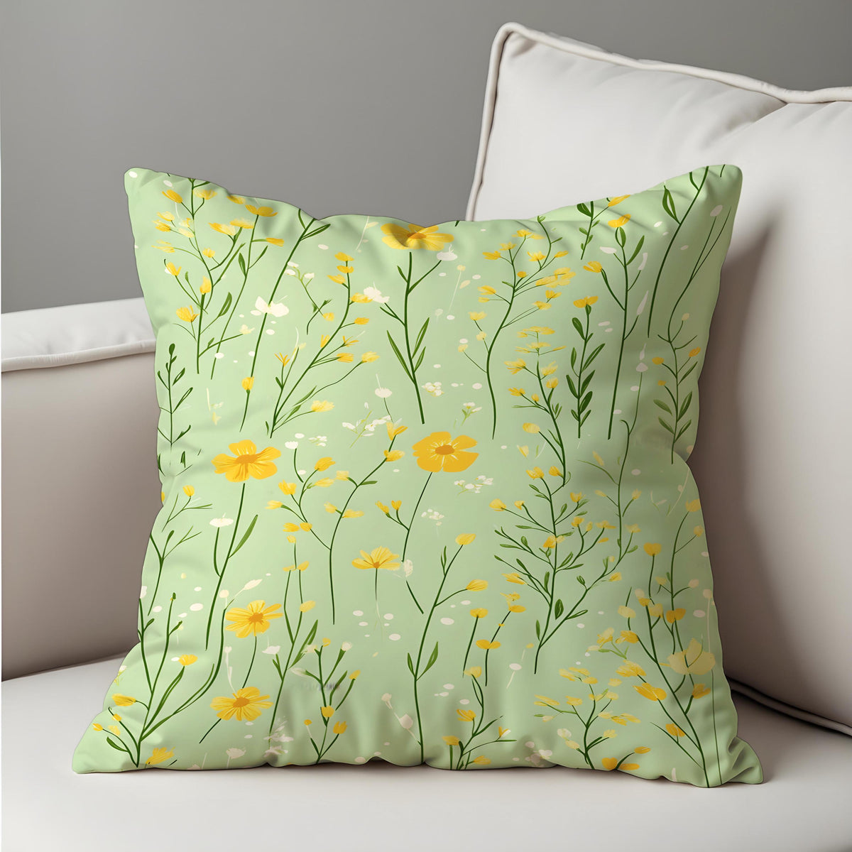 Green Floral Cushion Cover, Botanical Spring Throw Pillow Case