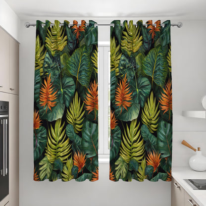 Deep Green & Orange Rainforest Curtains, Tropical Drapes