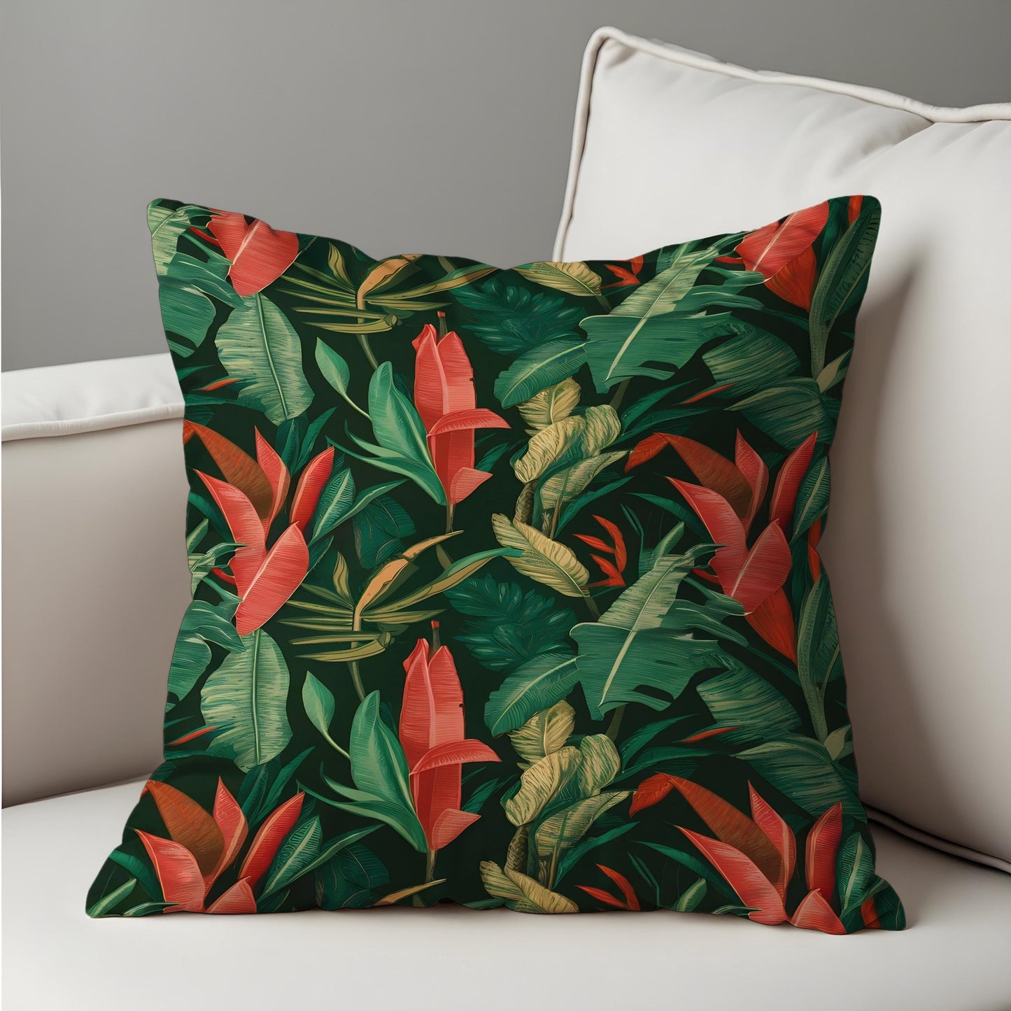 Tropical Banana Leaf Cushion Cover, Dark Green Jungle Pillowcase