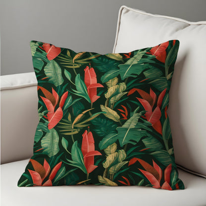 Tropical Banana Leaf Cushion Cover, Dark Green Jungle Pillowcase
