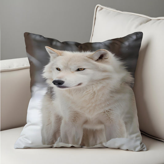 White Wolf Cushion Cover, Arctic Wolf Throw Pillow Cover