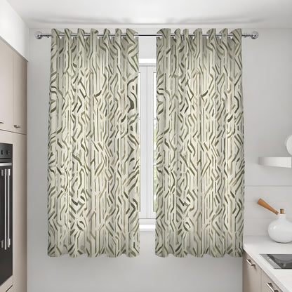 Beige & Green Geometric Curtains, Contemporary Drapes