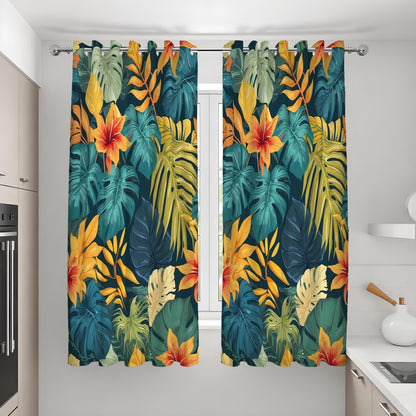 Dark Jungle Monstera Palm Curtains, Tropical Leaf Drapes