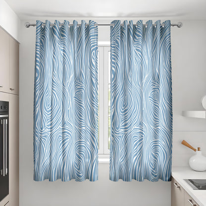 Blue Wavy Line Curtains, Modern Fluid Abstract Drapes