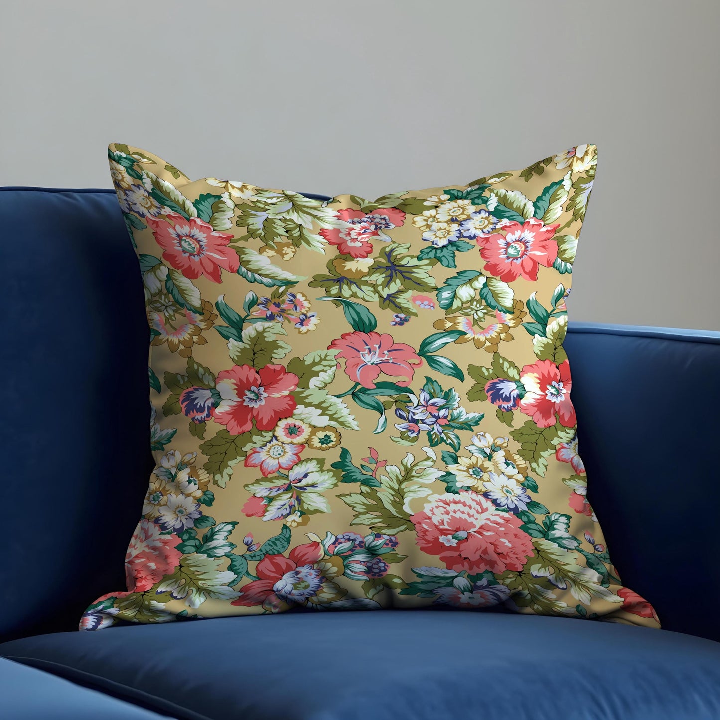 Farmhouse Botanical Cushion Cover, Coral & Cream Floral Print Pillow Cover