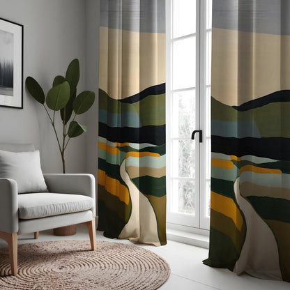 Earthy Mountain Landscape Curtains, Custom Size Drapes