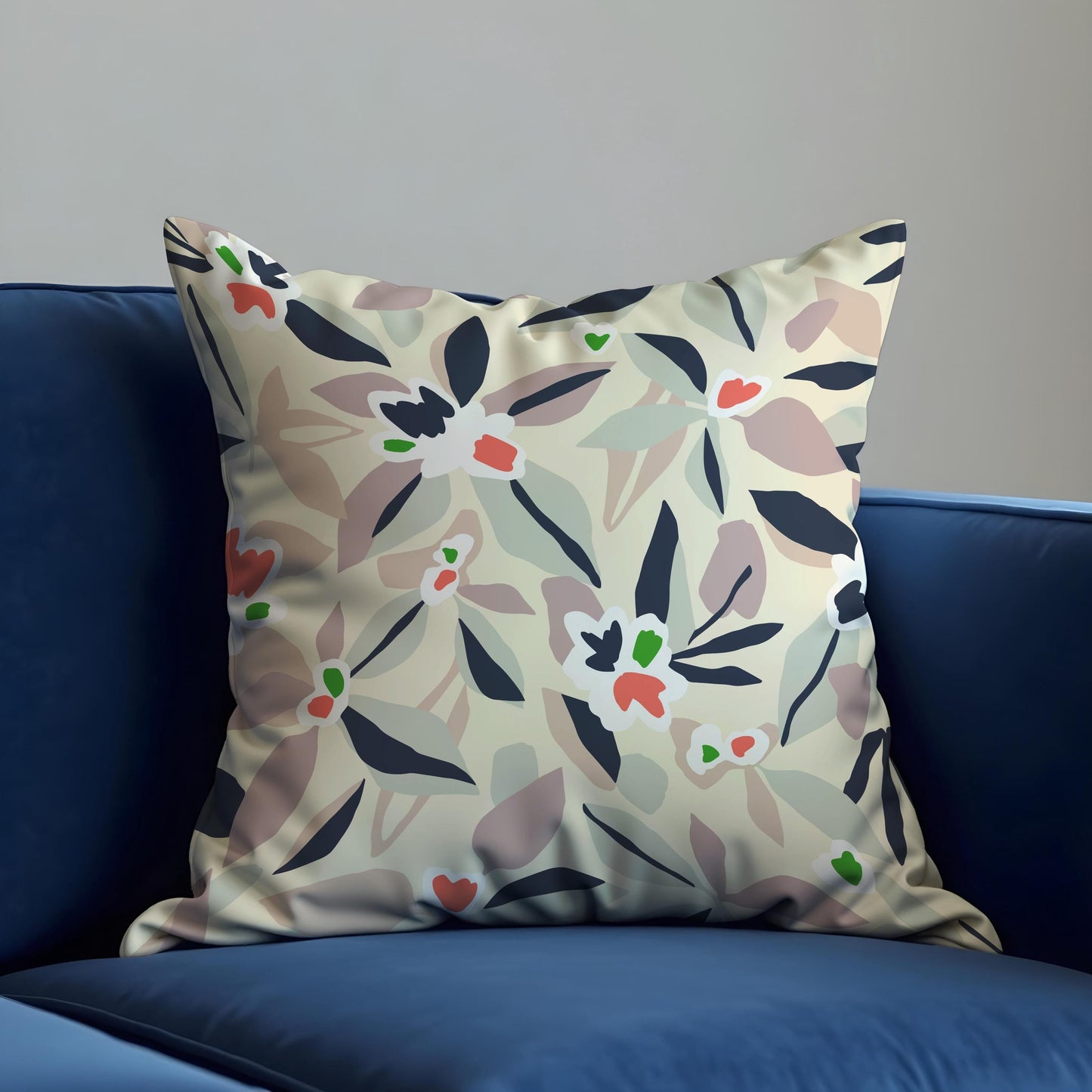 Floral Cushion Cover, Paint Abstract Leaves & Flowers Pillow Cover