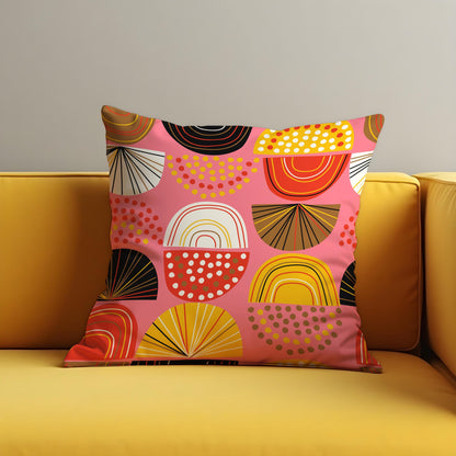 Bold Geometric Cushion Cover, Colorful Half Circles & Dots Pillow Cover