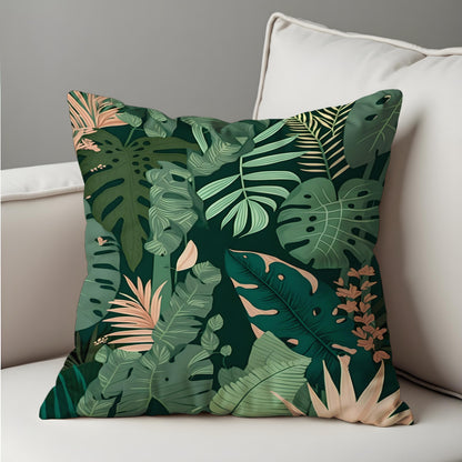 Tropical Leaf Cushion Cover, Monstera and Palm Plant Pillow Cover