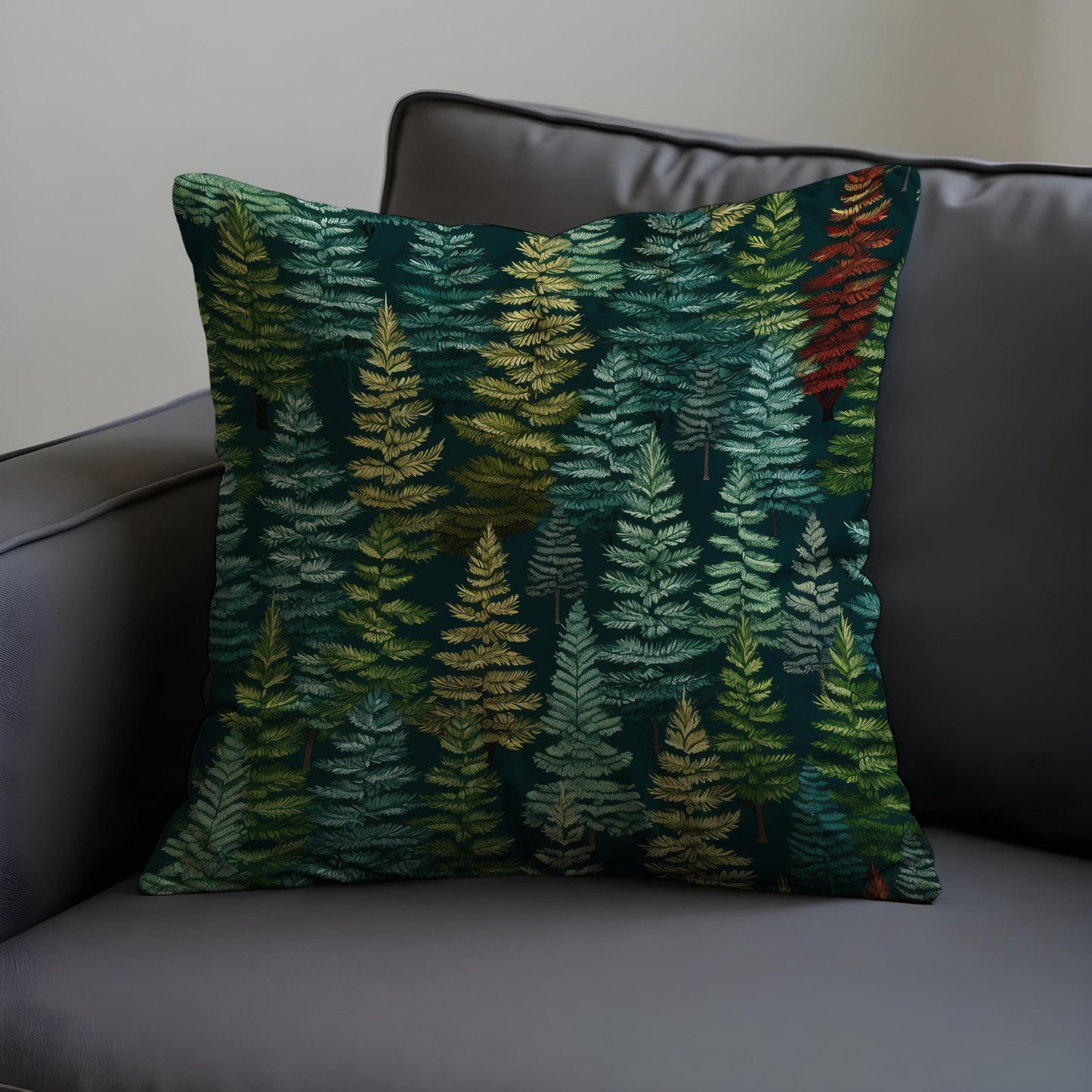 Pine Tree Forest Cushion Cover, Dark Green Woodland Pillow Case