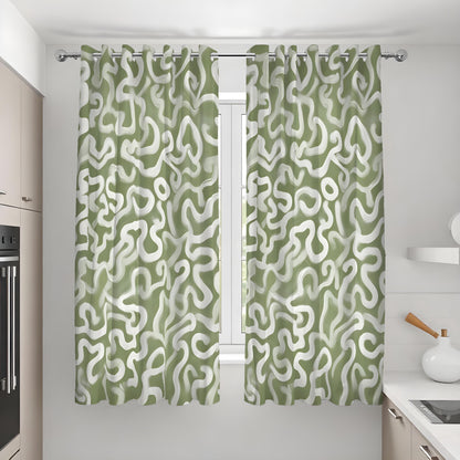 Olive Green Wavy Curtains, Organic Abstract Pattern Drapes