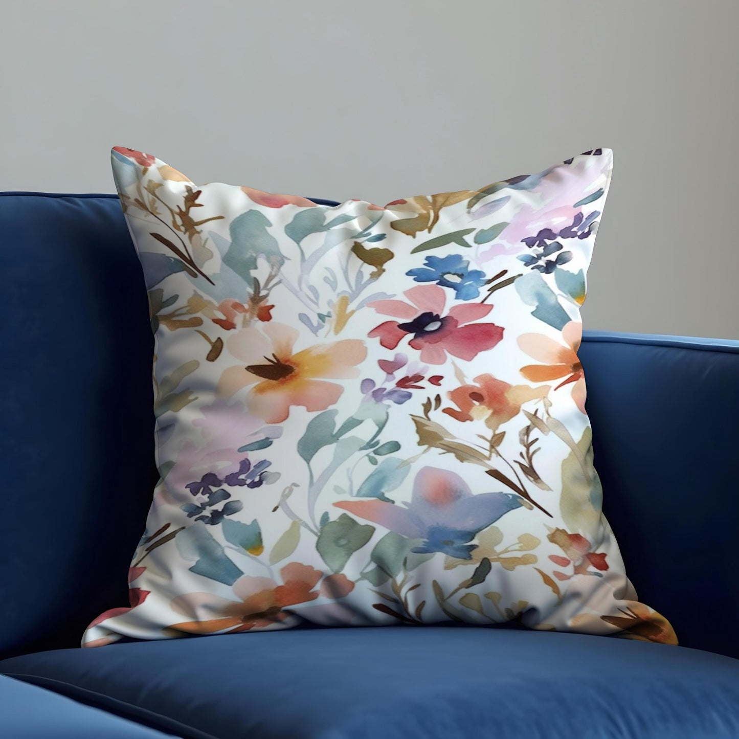 Romantic Floral Watercolor Cushion Cover, Blush Pink & Wildflower Pillow Case