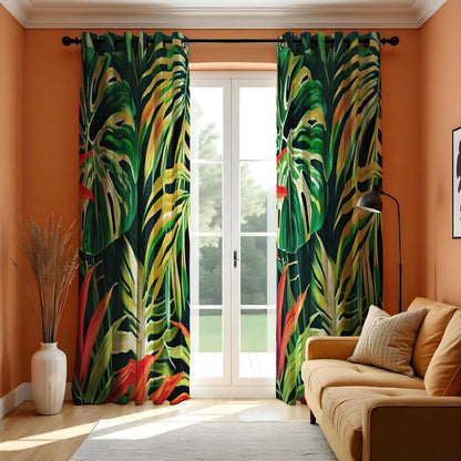 Tropical Monstera Palm Leaf Curtains, Jungle Print Drapes