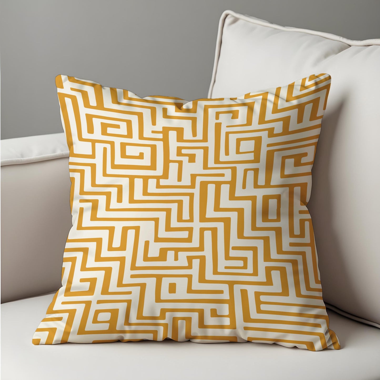 Geometric Maze Cushion Cover, Bold Yellow Abstract Pattern Pillow Case