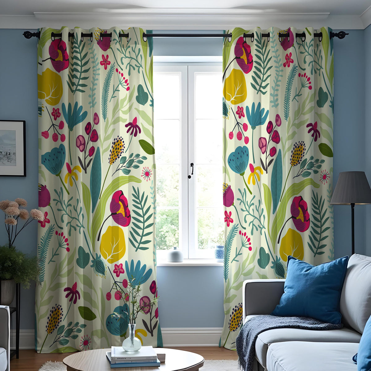 Modern Botanical Floral Curtains, Custom Made Window Drapes
