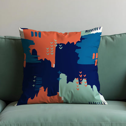 Bold Abstract Throw Pillow Cover, Coral & Teal Modern Cushion Case