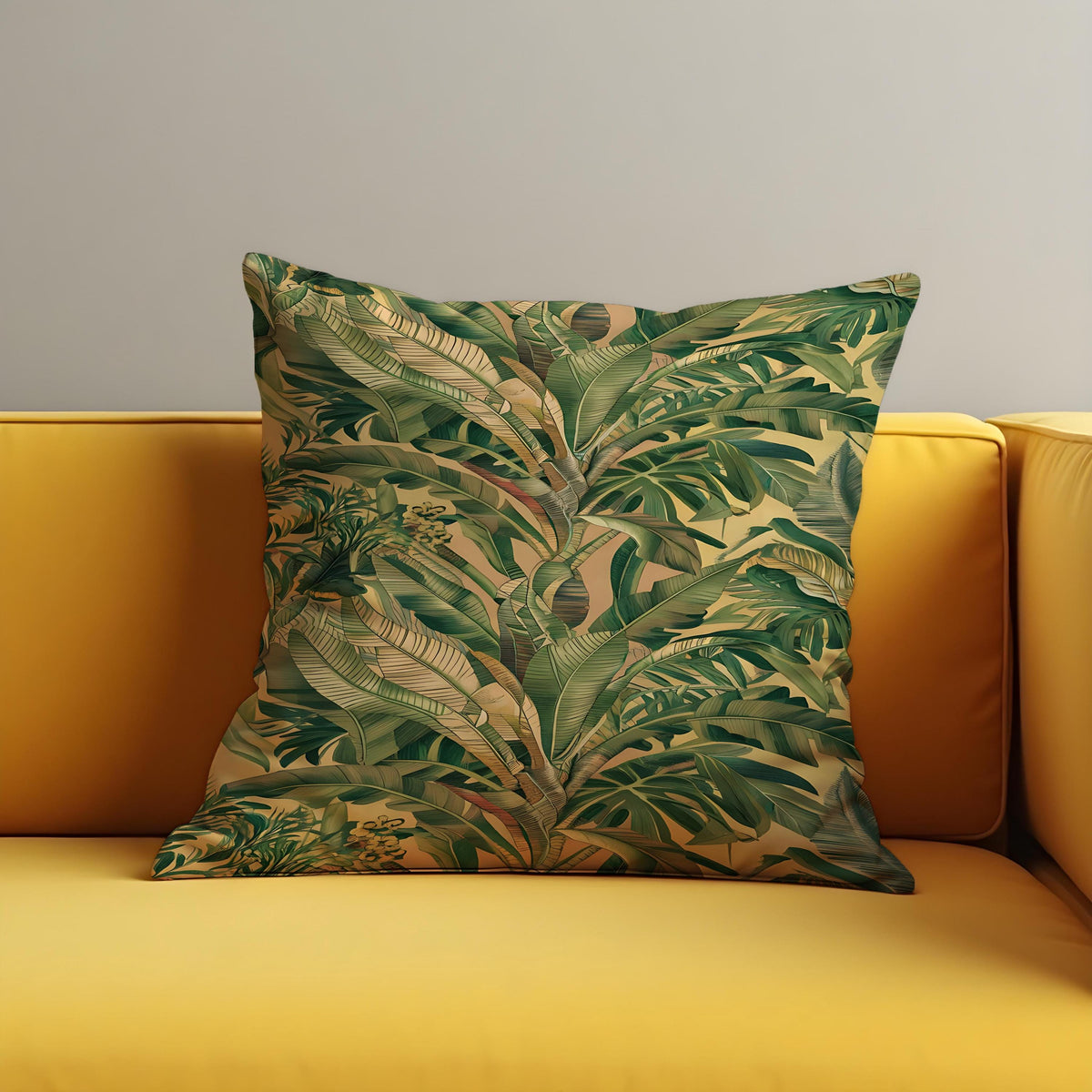 Palm Leaf Cushion Cover, Green Botanical Pillow Case