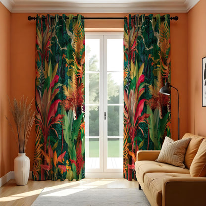Colorful Jungle Leaf Curtains, Exotic Tropical Drapes