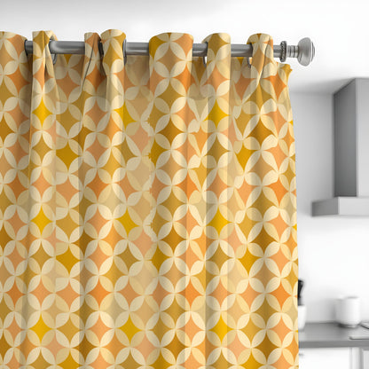 Orange Yellow Geometric Curtains, Mid Century Retro Drapes