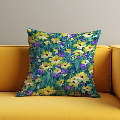 Yellow Blue Floral Cushion Cover, Botanical Pillow Case