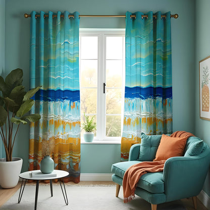 Ocean Sunset Beach Curtains, Coastal Nautical Window Drapes