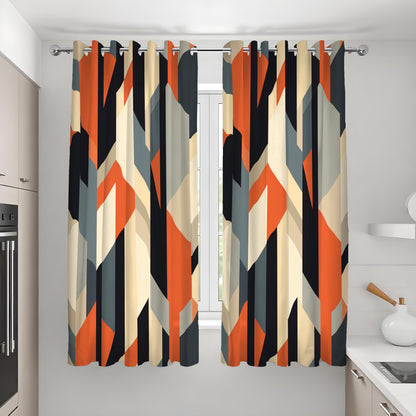 Orange Navy Beige Geometric Curtains, Angular Abstract Drapes