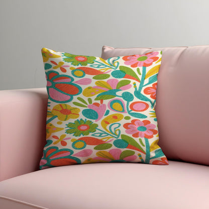 Folk Art Floral Cushion Cover, Boho Throw Pillow Case