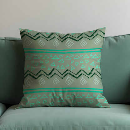 Tribal Geometric Cushion Cover, Sage Green and Teal Pattern Pillow Case
