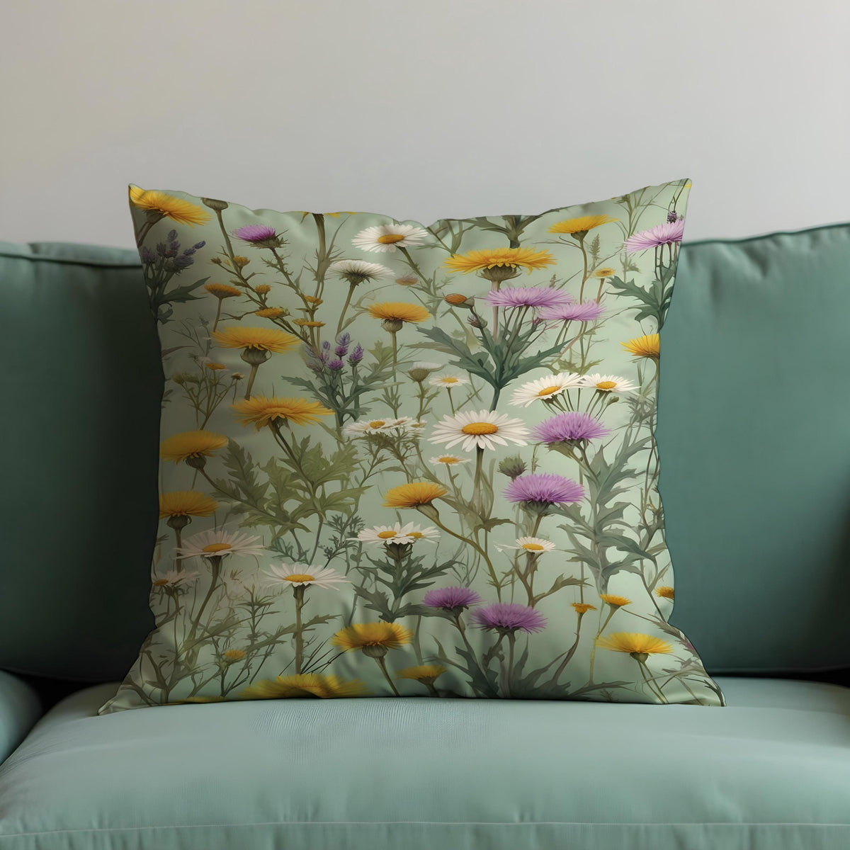 Wildflower Cushion Cover, Meadow Floral Throw Pillow Case