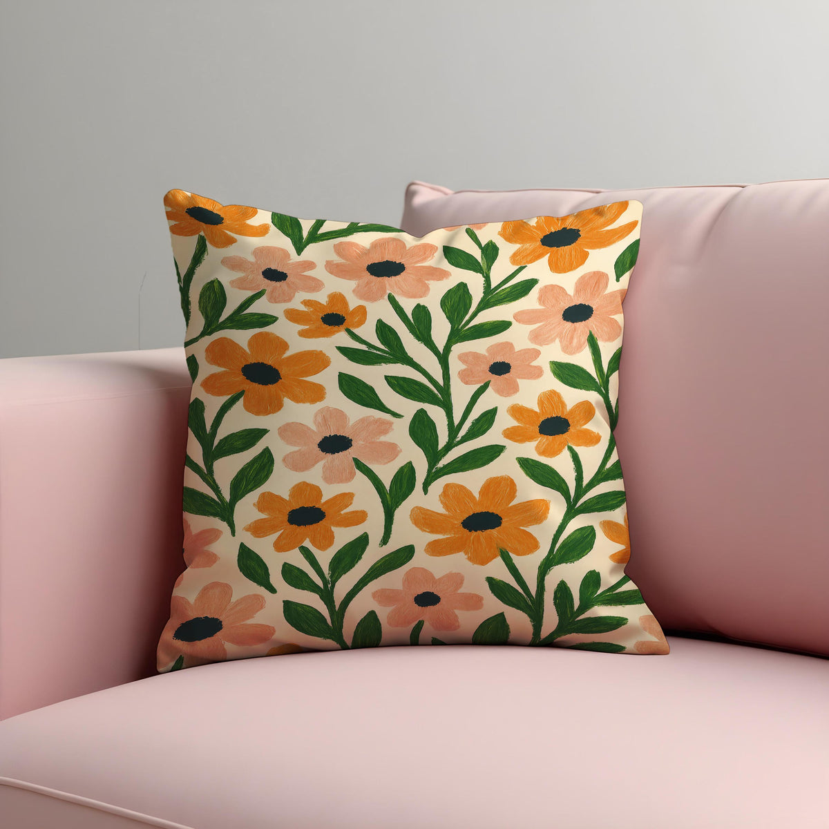 Floral Cushion Cover, Orange Peach Flowers Throw Pillow Case