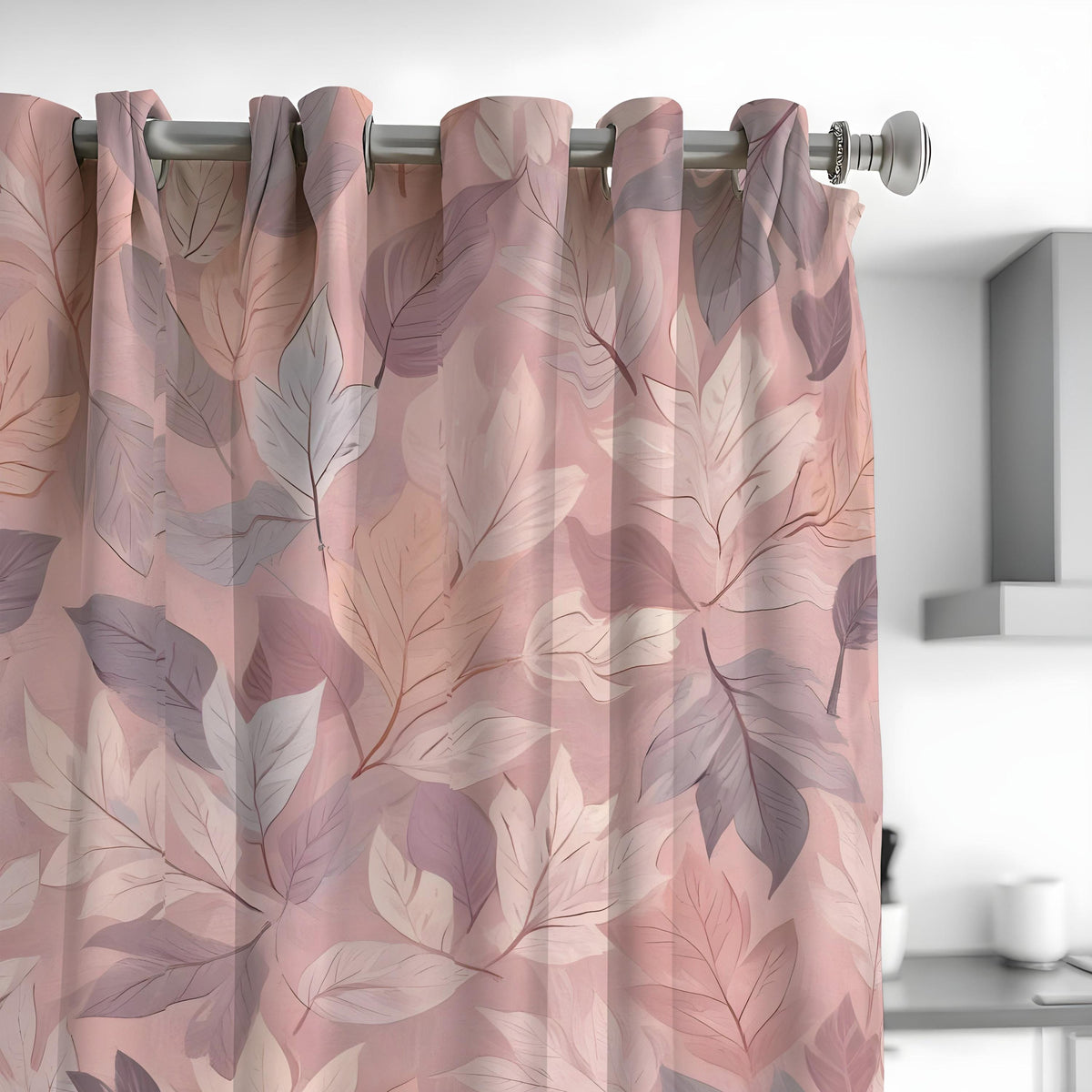 Dusty Pink Leaf Curtains, Soft Botanical Window Drapes